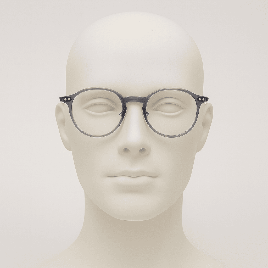 Brille GLAZE in grau auf Kopfmodell