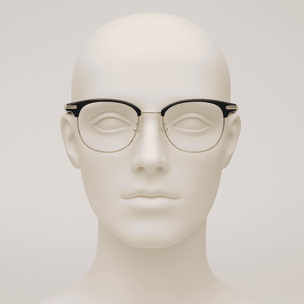 Brille NOVA in schwarz auf Kopfmodell